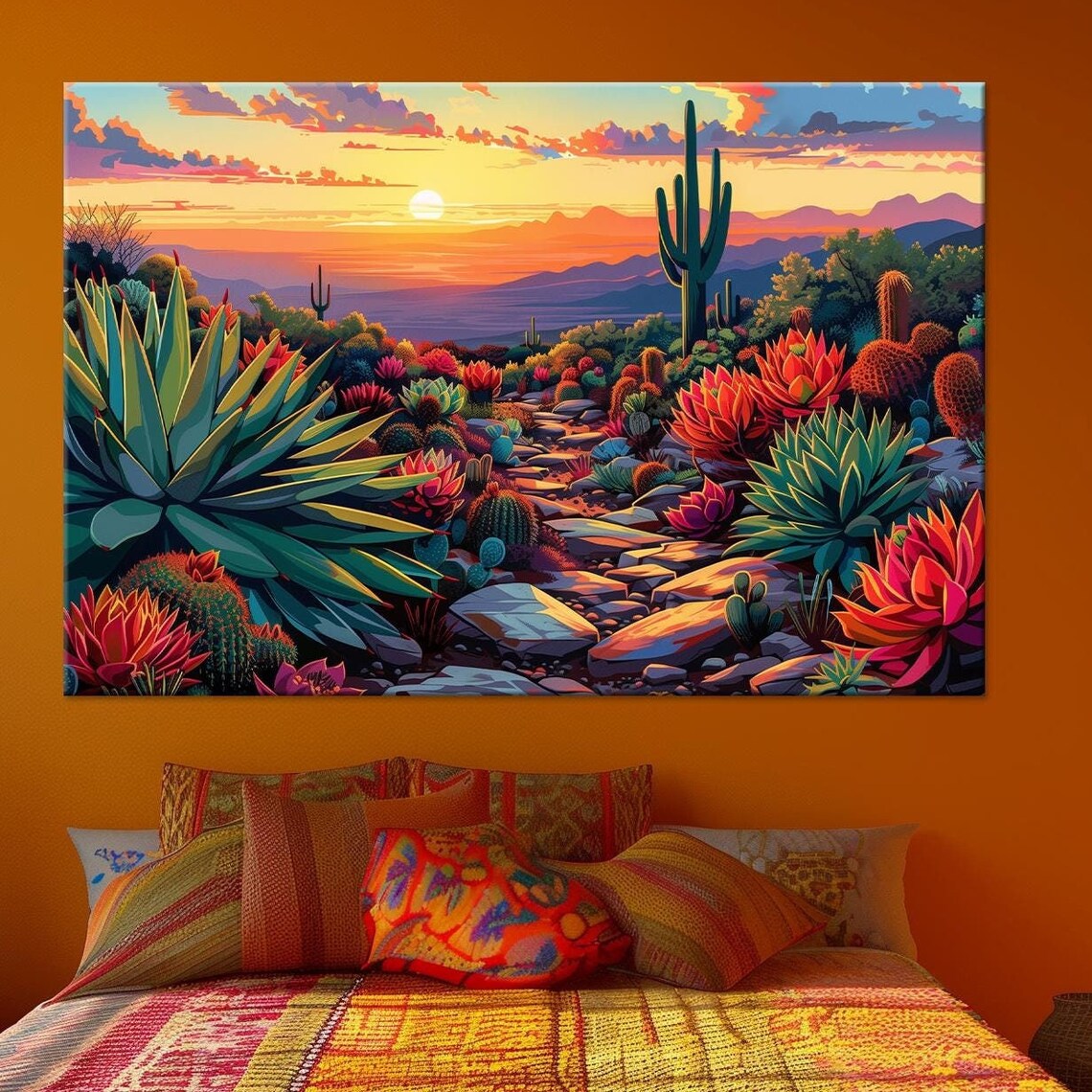 Sunset Mexican Desert Floral Cactus Art Print