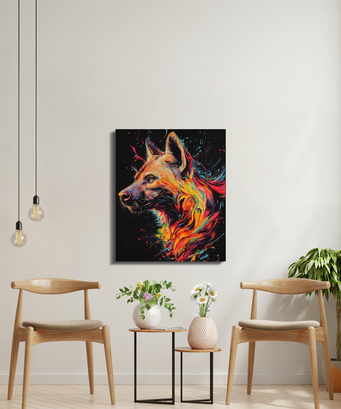 Vibrant Splash Hyena Portrait on Black Canvas Wildlife Poster - Image 4