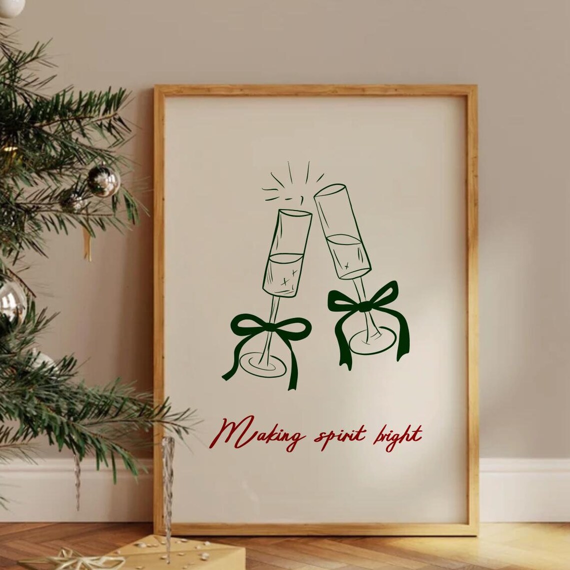 Making Spirit Bright Champagne Toast Holiday Cheer Party Poster