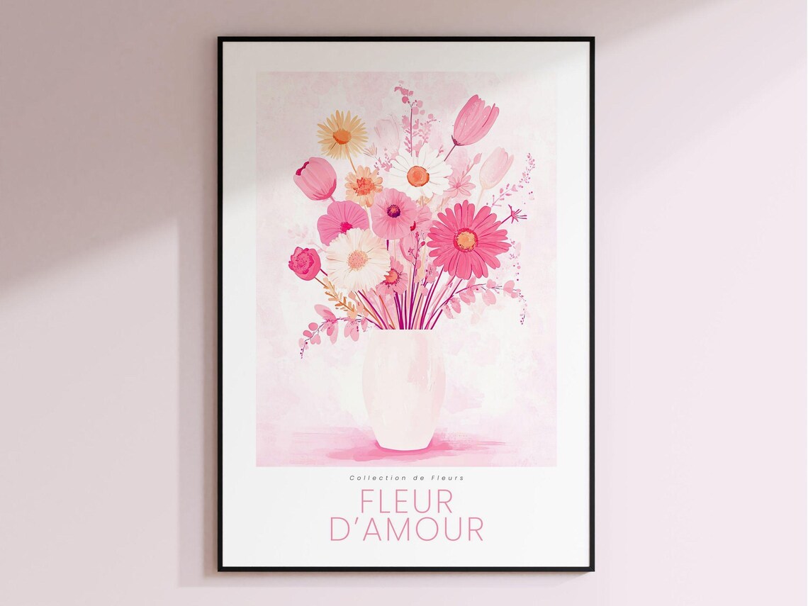 Pink Watercolor Floral Bouquet Vase Botanical Illustration Gallery Poster