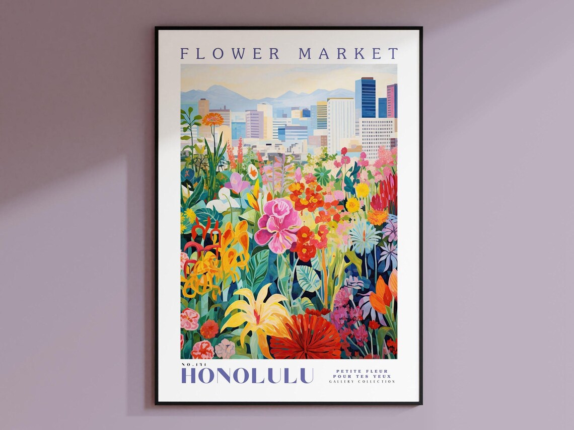 Honolulu Flower Market, Hawaii Travel Poster
