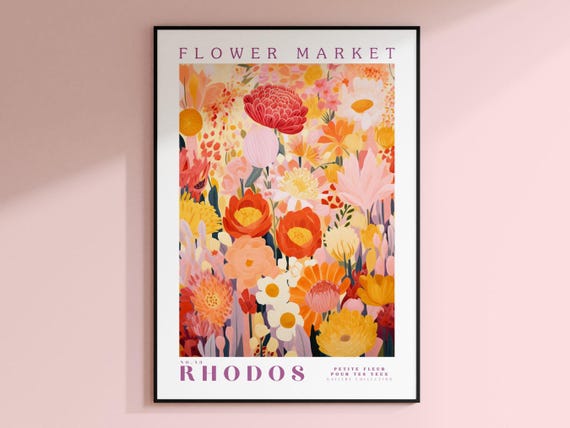 Flower Market Rhodos, Greece Botanical Travel Poster