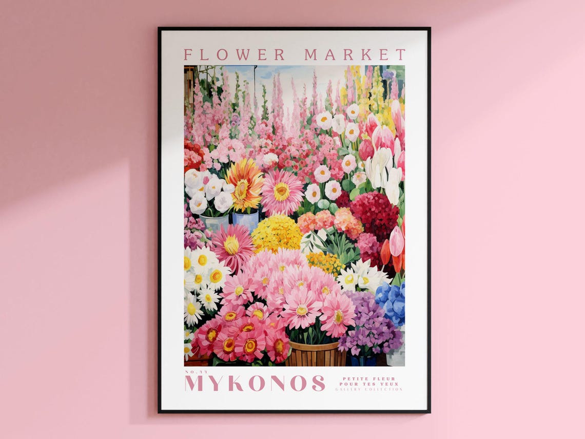 Mykonos Flower Market Botanical Art Print, Greece