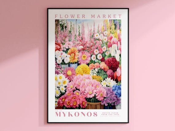 Mykonos Flower Market Botanical Art Print, Greece