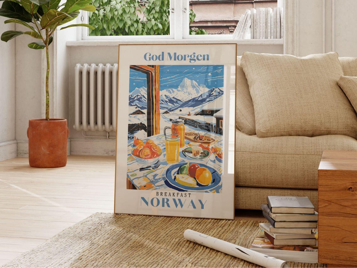 Brunch Art Print Fruit Illustration Breakfast Art Print Watercolor Brunch Norway Travel Poster Skiing Poster Mountain Print Ski Print - Image 2