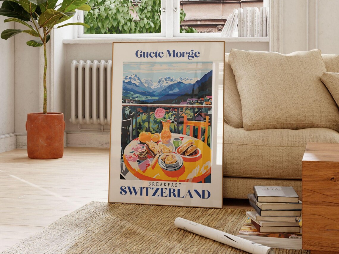 Breakfast Switzerland Coffee Print Breakfast Print Food Art Print Restaurant Print Kitchen Wall Art Brunch Art Print Cafe Art Print - Image 2