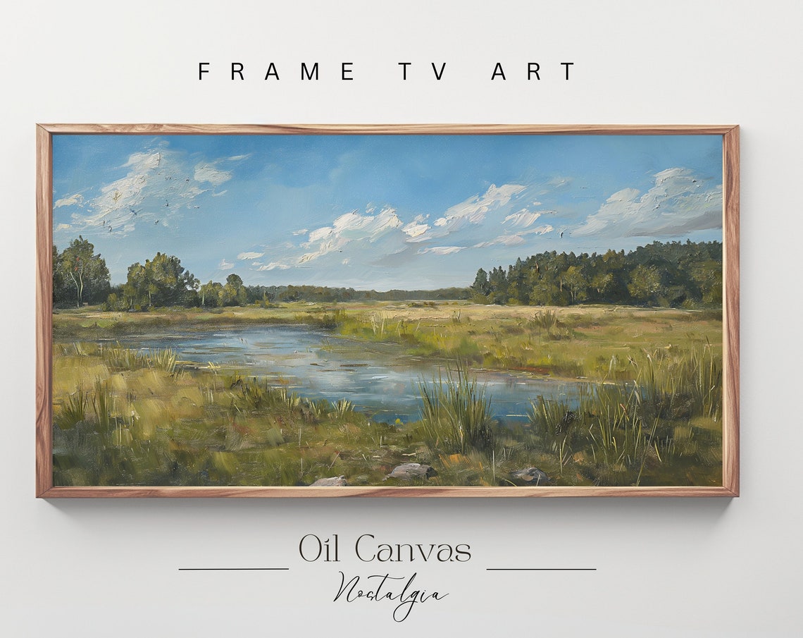 Summer Landscape Oil Painting Frame Tv Art Vintage Country Farmhouse Wall Decor