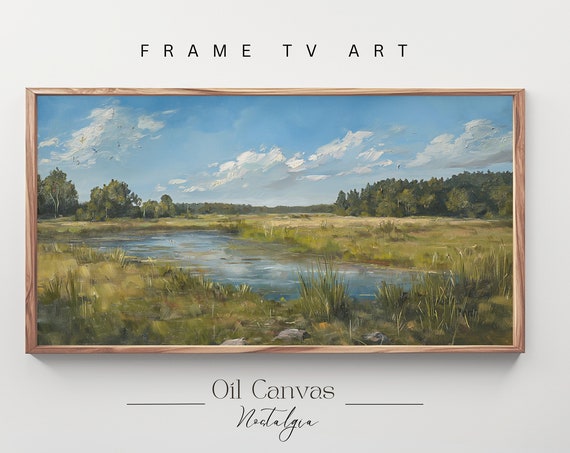 Summer Landscape Oil Painting Frame Tv Art Vintage Country Farmhouse Wall Decor