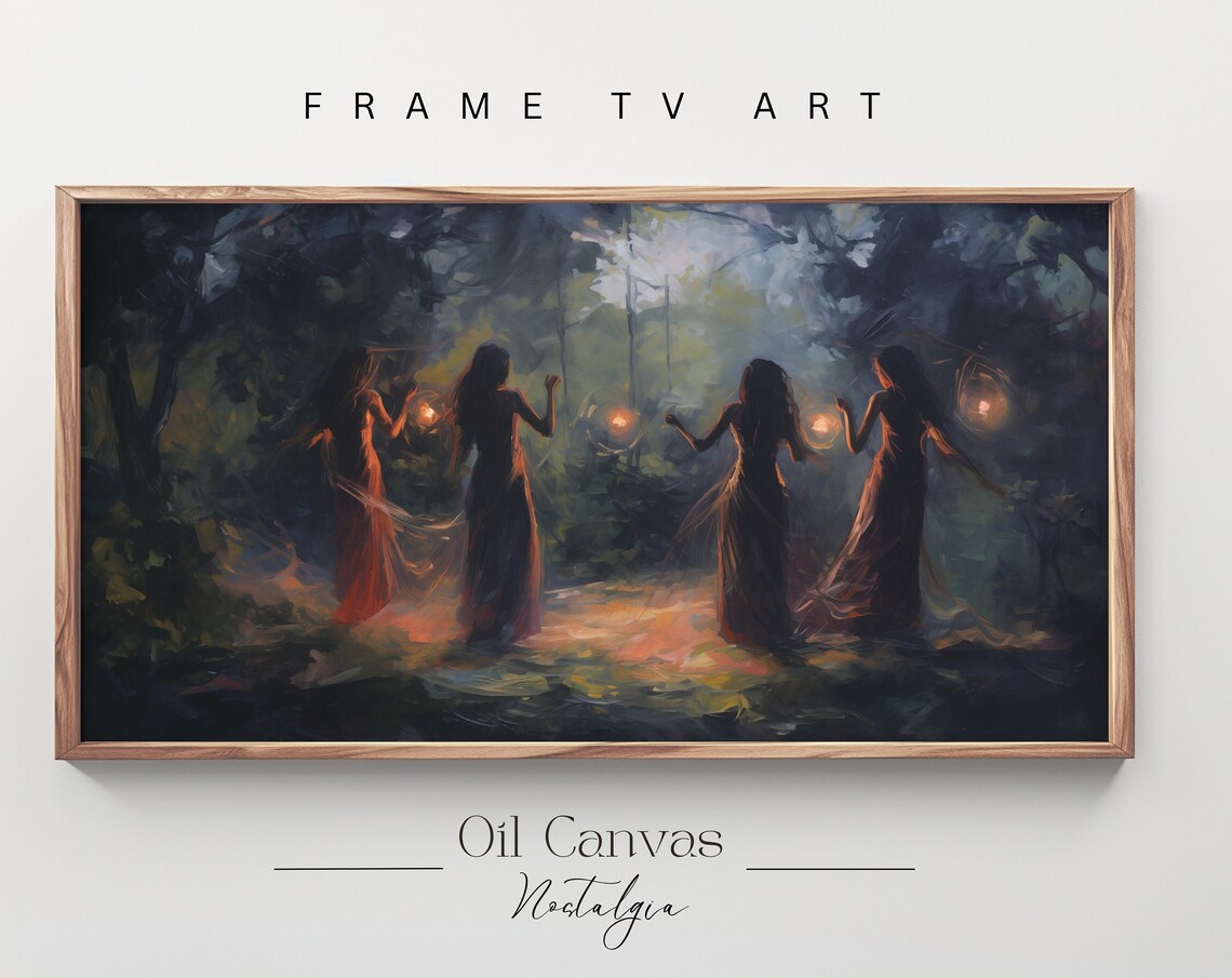 Witchy Women Lanterns Dark Forest Night Coven Halloween Wall Art