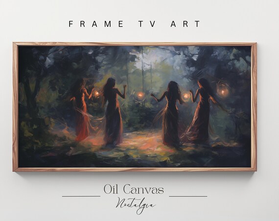 Witchy Women Lanterns Dark Forest Night Coven Halloween Wall Art