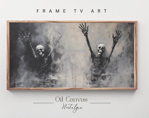 Halloween Frame Tv Art Funny Skeleton Painting Spooky Moody Decor