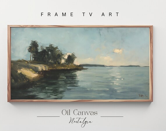 Frame Tv Art Vintage Beach Oil Painting Summer Sea Art Ocean Frame Tv Art Costal Landscape Blue Nautical Seascape