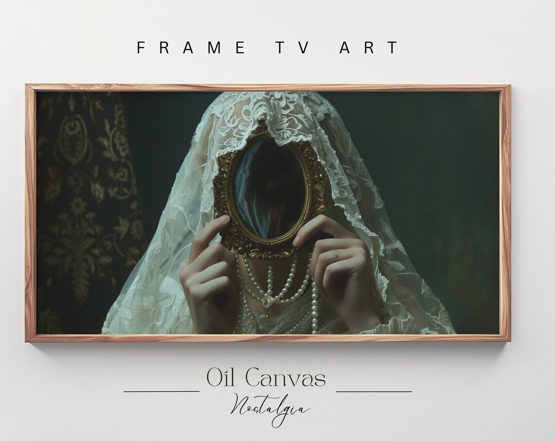 Mirror Victorian Witchy Decor Frame Tv Art Dark Gothic Oil Painting Instant Dark Academia Goth
