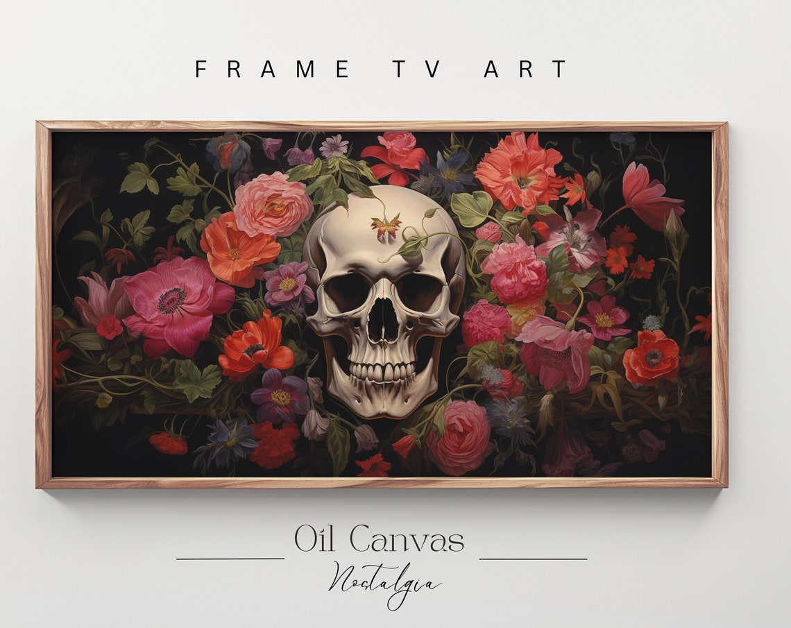 Gothic Skull Floral Still Life Dark Blooms Vanitas Halloween Poster