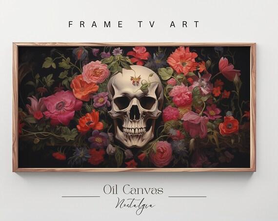 Gothic Skull Floral Still Life Dark Blooms Vanitas Halloween Poster