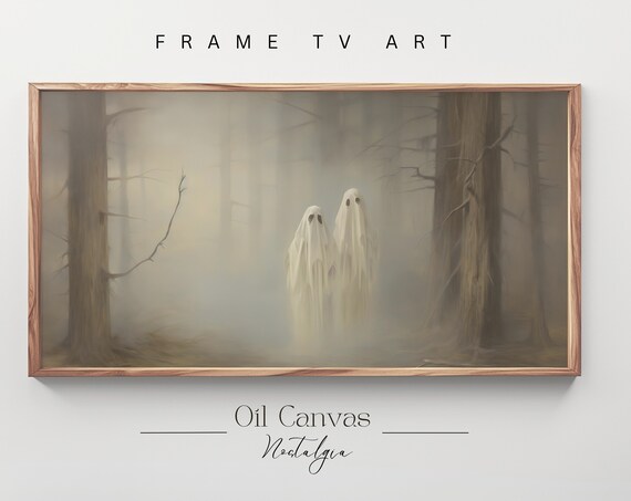 Tiny Ghosts Foggy Forest Misty Spooky Vintage Halloween Dark Poster