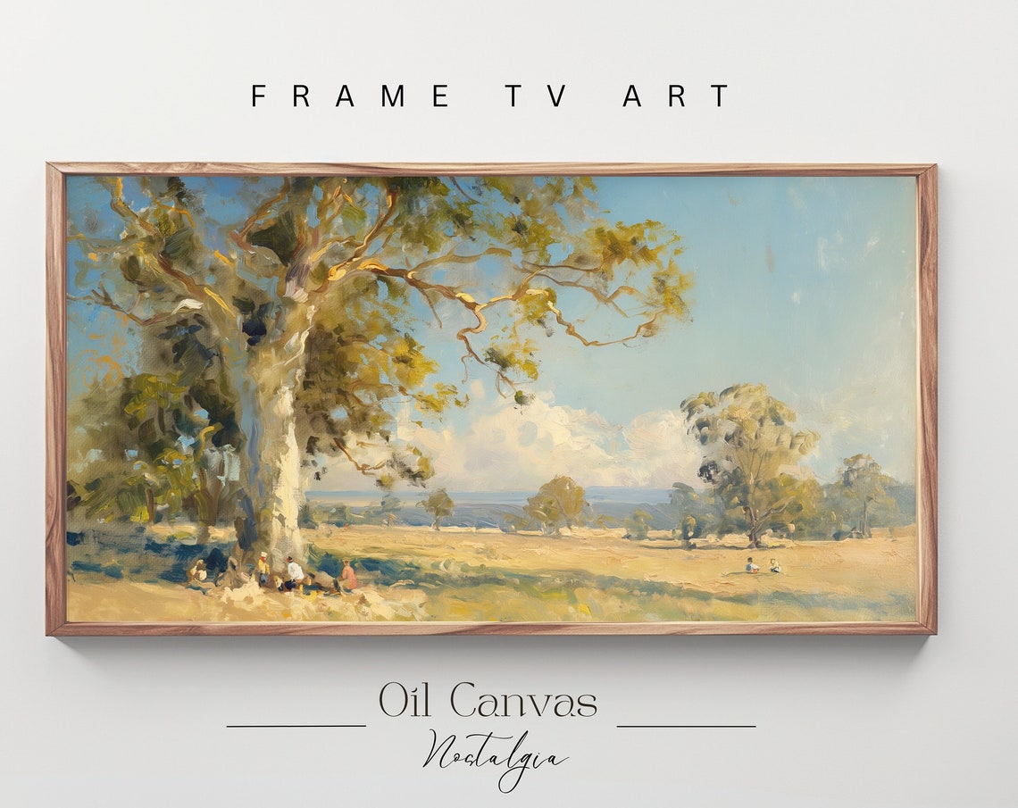 Summer Landscape Oil Painting Frame Tv Art Vintage Country Farmhouse Wall Decor
