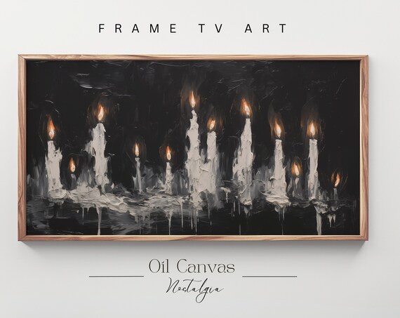 Burning White Candles On Black Background Moody Impasto Spooky Halloween Decor Poster