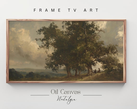 Autumn Landscape Moody Oil Painting Vintage Rustic Country Decor Art Frame Tv