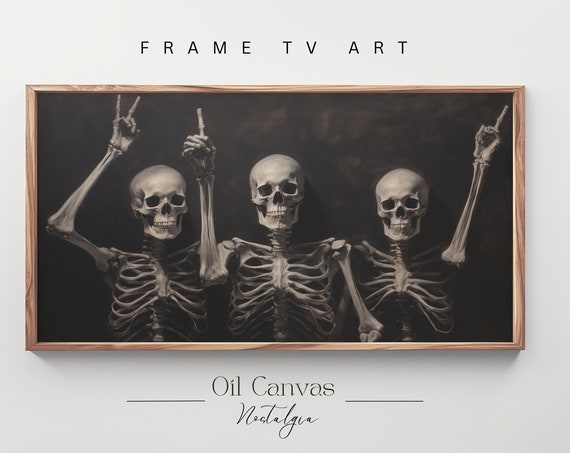 Halloween Frame Tv Art Funny Skeleton Painting Spooky Moody Decor