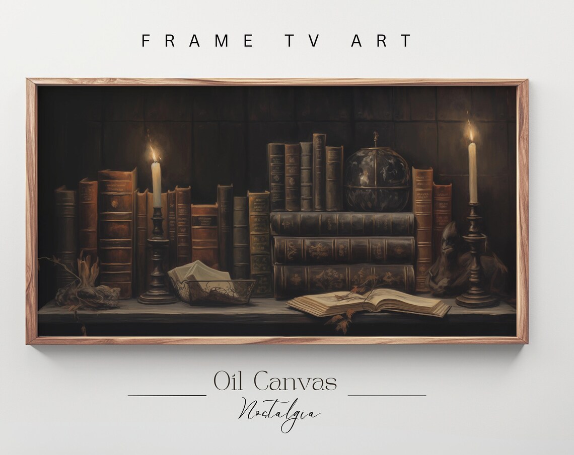 Dark Academia Library Candles Antique Books Globe Moody Vintage Wall Art Poster