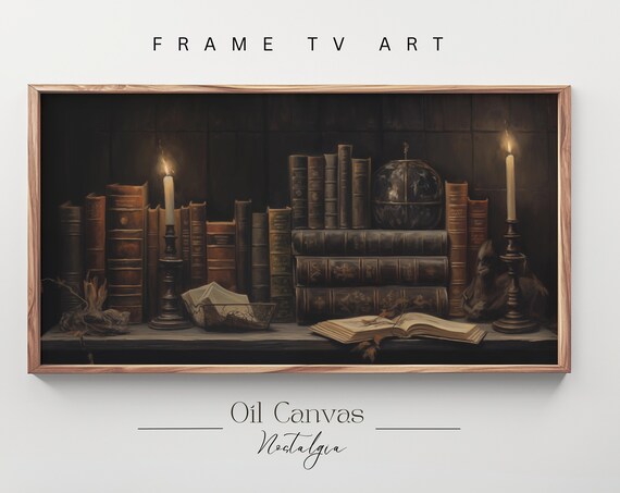 Dark Academia Library Candles Antique Books Globe Moody Vintage Wall Art Poster