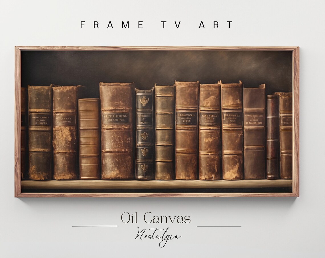 Antique Leather Books Shelf Dark Academia Vintage Library Rustic Wall Art Poster