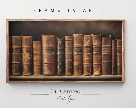 Antique Leather Books Shelf Dark Academia Vintage Library Rustic Wall Art Poster