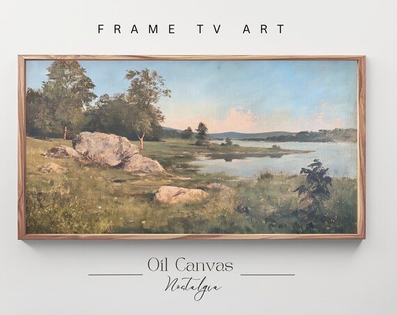 Frame Tv Art Vintage Beach Oil Painting Summer Sea Art Ocean Frame Tv Art Costal Landscape Blue Nautical Seascape