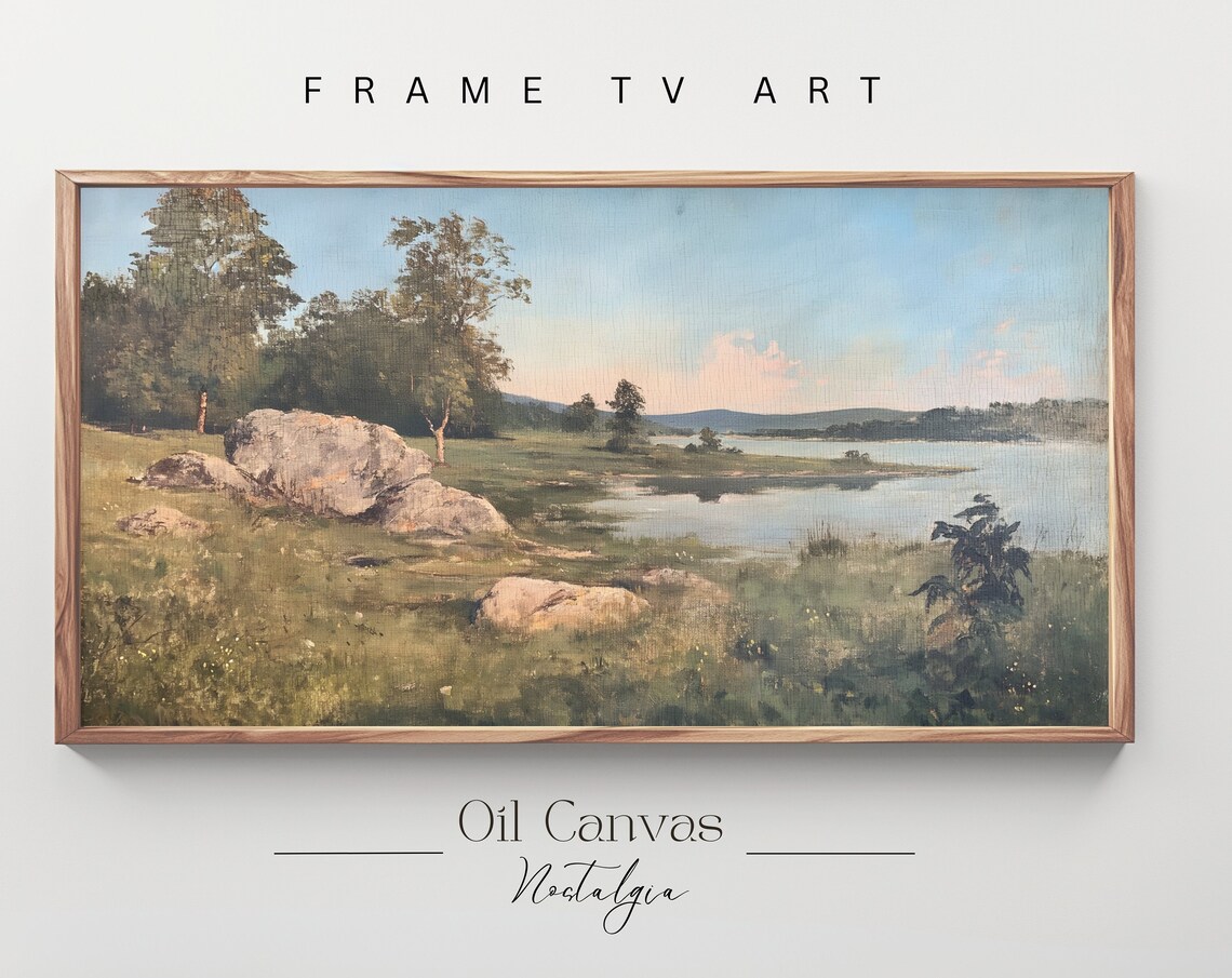 Frame Tv Art Vintage Beach Oil Painting Summer Sea Art Ocean Frame Tv Art Costal Landscape Blue Nautical Seascape