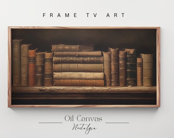 Vintage Leather Book Stack Dark Academia Library Moody Rustic Wall Art Poster