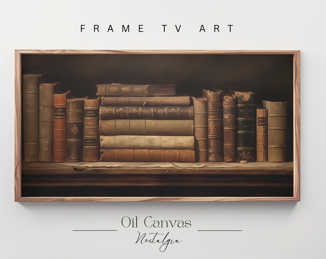 Vintage Leather Book Stack Dark Academia Library Moody Rustic Wall Art Poster