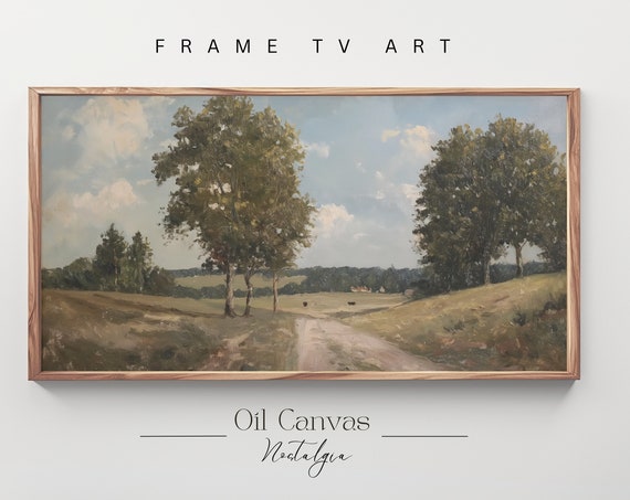 Summer Landscape Oil Painting Frame Tv Art Vintage Country Farmhouse Wall Decor