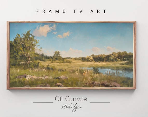 Summer Landscape Oil Painting Frame Tv Art Vintage Country Farmhouse Wall Decor