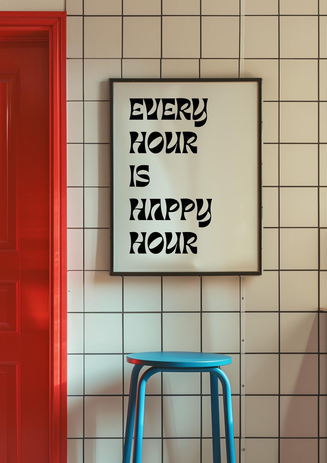 Retro Every Hour Is Happy Hour Wavy Typography Bar Quote Print - Image 4