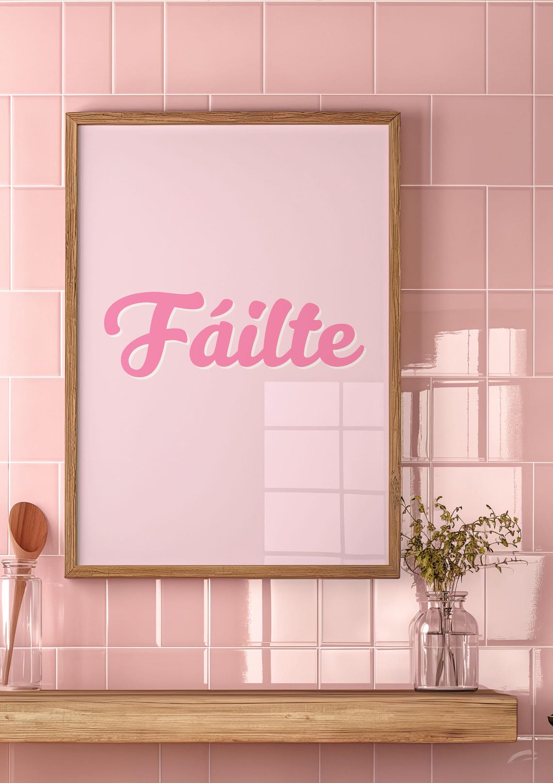 Soft Pink Failte Irish Welcome Script Typography Quote Art Print - Image 2
