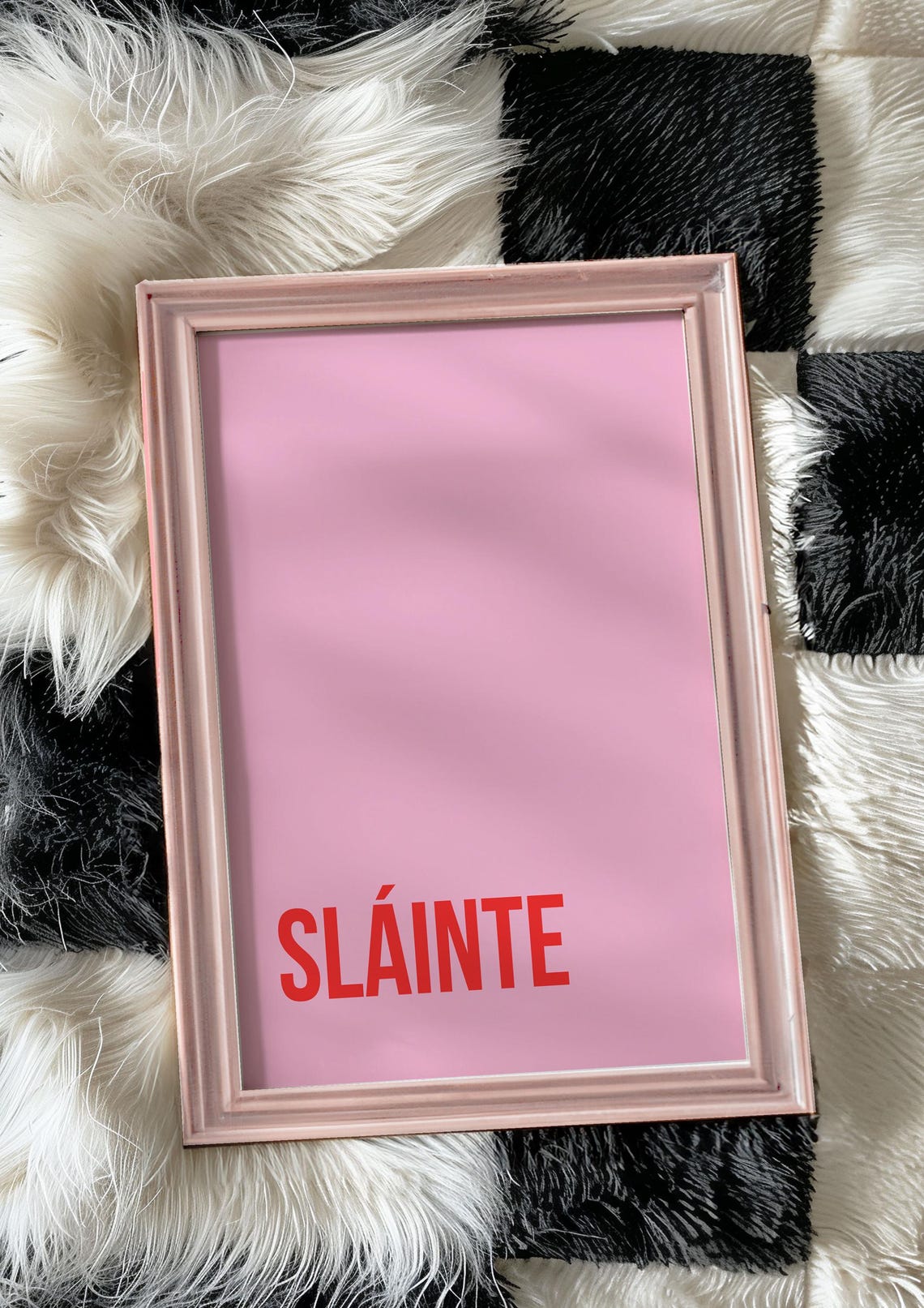 Bold Slainte Red On Pink Irish Toast Typography Quote Art Print - Image 2