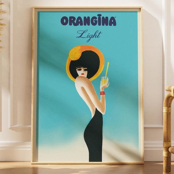 Orangina Vintage Fooddrink Poster By Bernard Villemot Bar Decor Light Style Digital Download