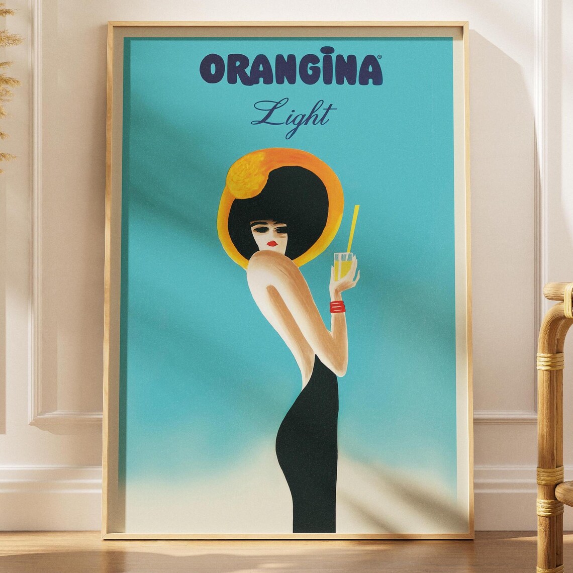 Orangina Light Vintage Soda Ad Elegant Woman Orange Hat Turquoise Poster