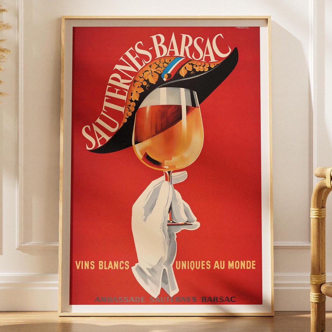 Sauternes Barsac Vintage French Wine Poster Red Glove Toast Bar Decor Ad