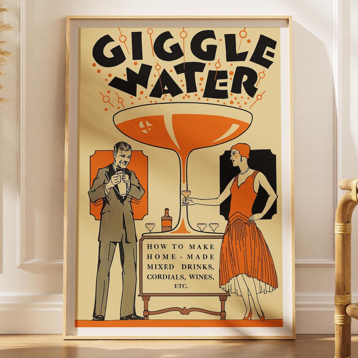 Giggle Water Art Deco Prohibition Cocktail Recipe Vintage Flapper Poster