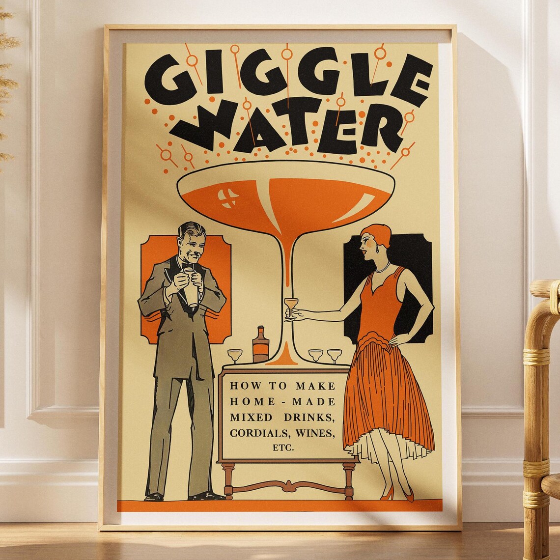 Giggle Water Poster Art Deco Cocktail Print Bar Decor Speakeasy Wall Vintage Drink
