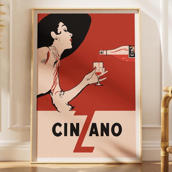 Vintage Cinzano Alcohol Italian Poster Bar Decor Food Print Digital Download