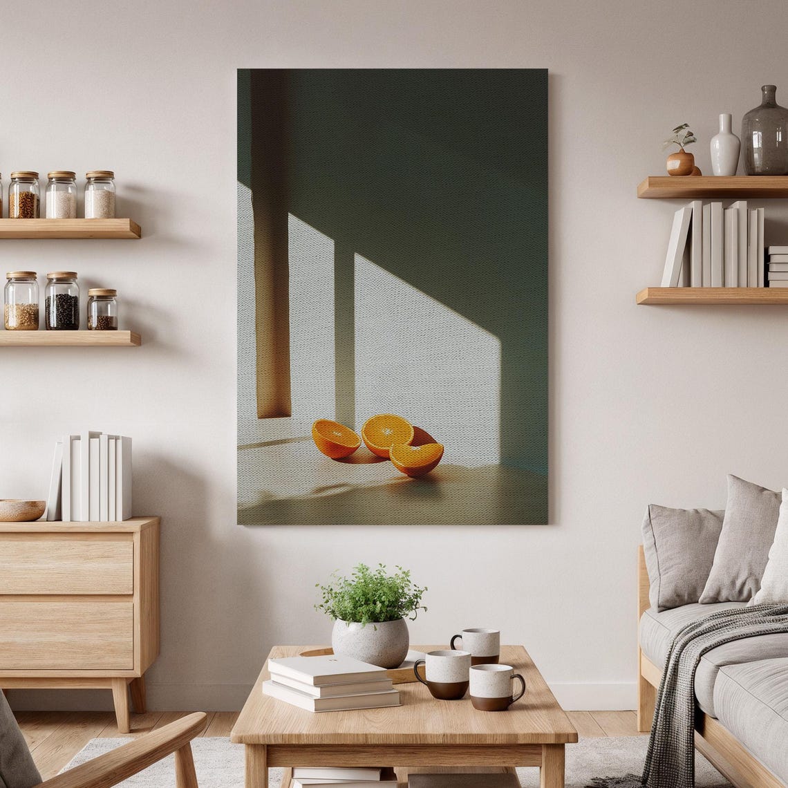 Orange Slice Canvas Wall Art Minimal Still Life Print Sunlight Kitchen Modern Fruit Artwork Contemporary Dining Room