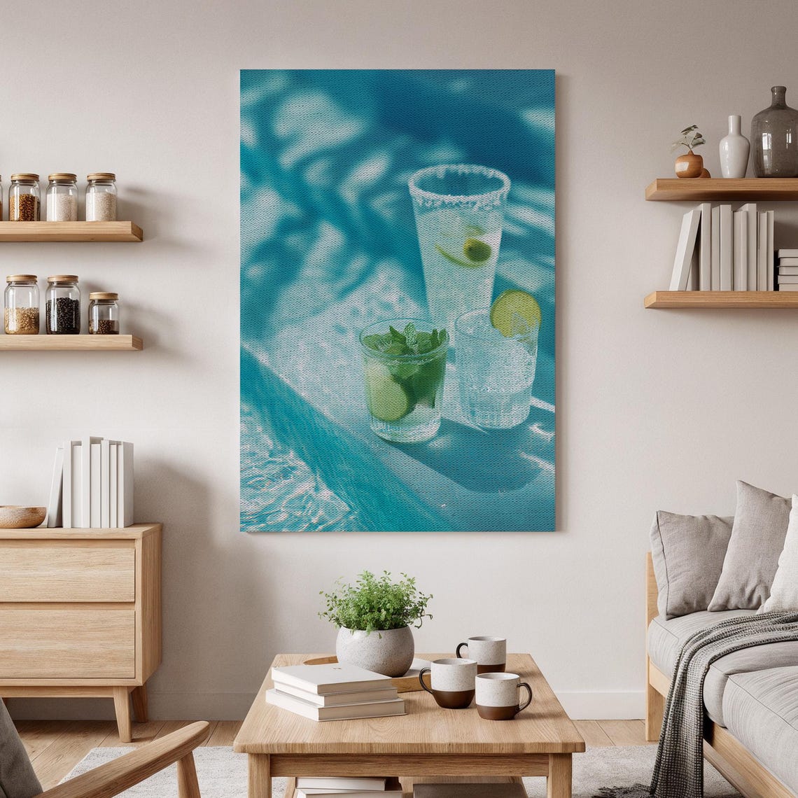 Refreshing Lime Cocktails on Turquoise Pool Water Summer Poster