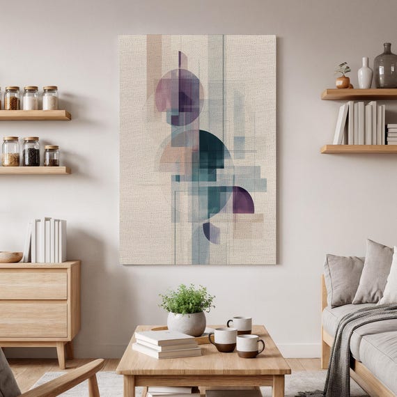 Romantic Abstract Canvas Wall Art Geometric Shapes In Soft Pastel Colors Modern Minimalist For Contemporary Home Decor