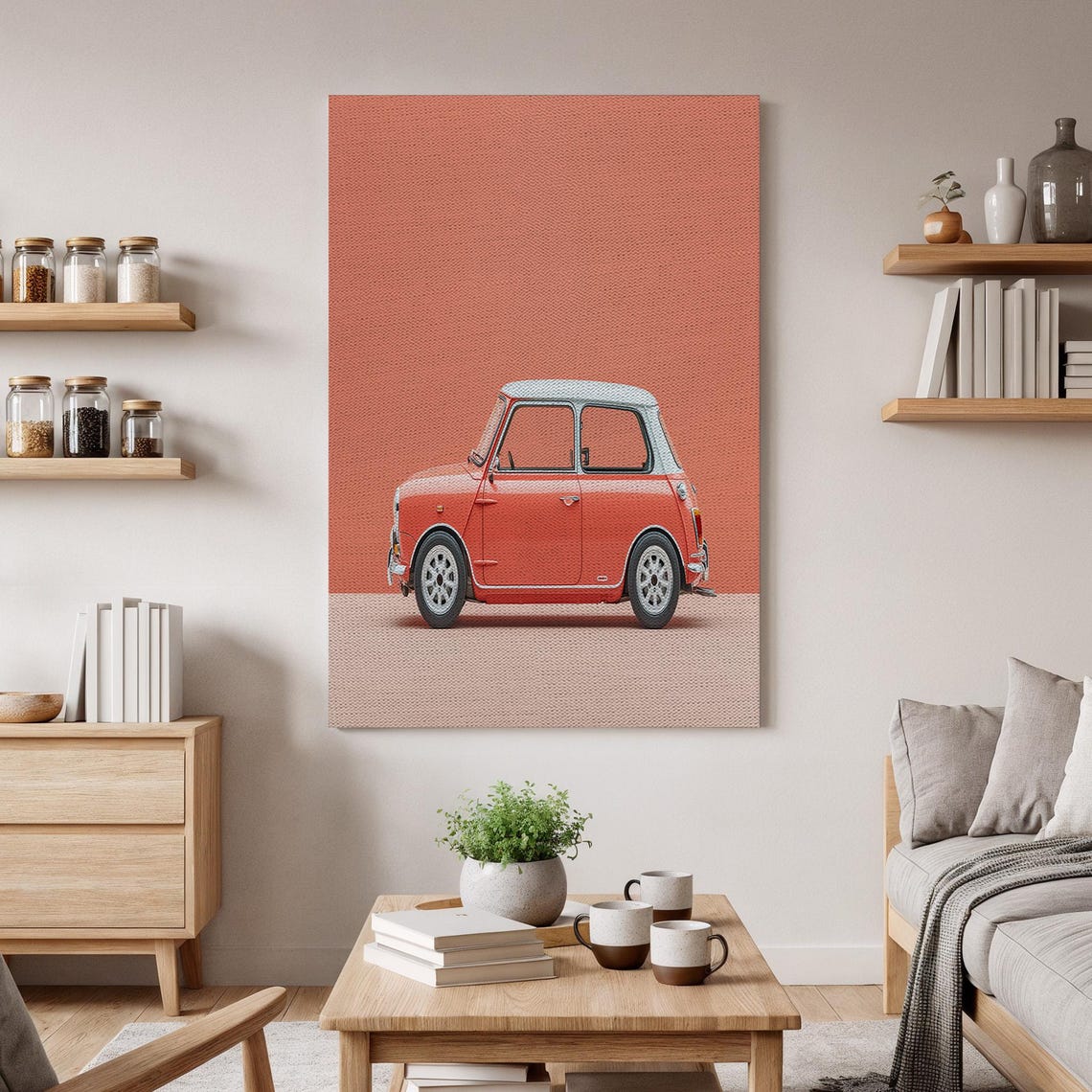 Red Classic Mini Side Profile Coral Minimalist Canvas Poster