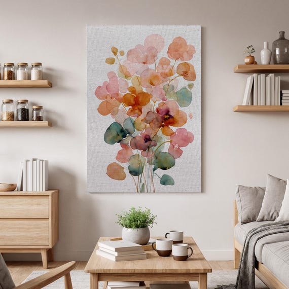 Watercolor Floral Wall Art Abstract Flower Canvas Print Botanical Colorful Bloom Decor Nature Inspired