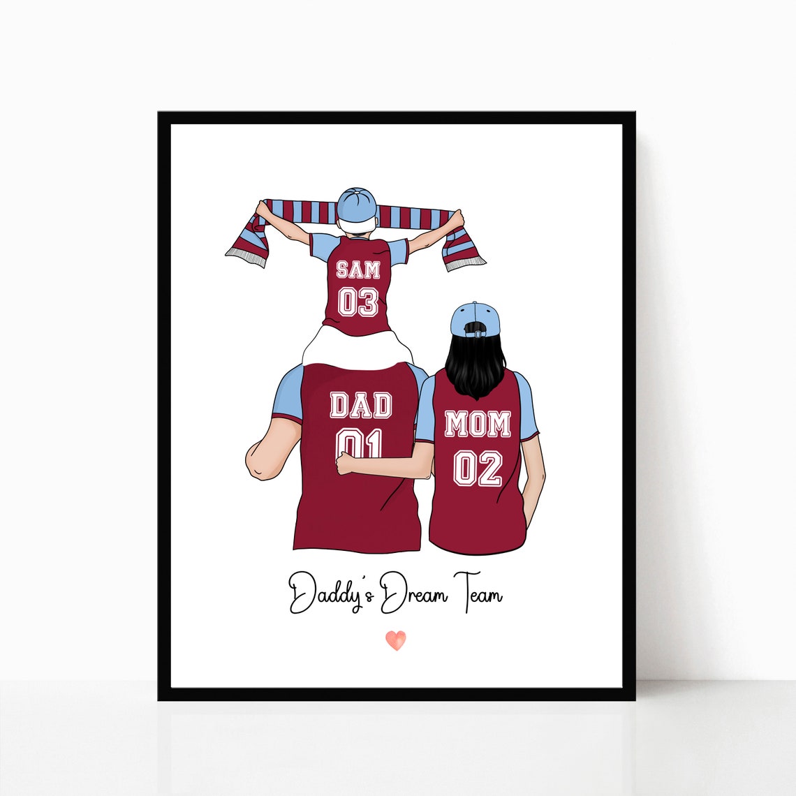 Daddys Birthday Personalised Gift Daddys Team Shirt Print Football Family Print Granddad Dad Birthday Gift Soccer Family