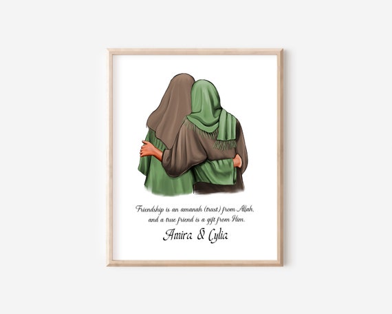 Personalized Muslim Best Friends Portrait Print Muslim Soul Sisters Gift Gift For Mom Muslim Girls Gift Hijab Sisters Gift